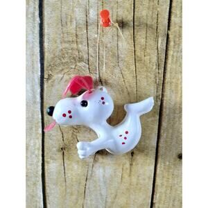 Vtg Christmas Plastic White Flying Snoopy Style Dog Tree Ornament